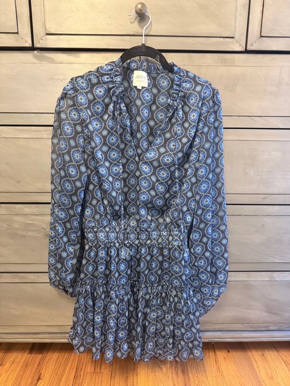 Misa Los Angeles Blue Floral Medallion Lorena Dress M in Valencia Tile